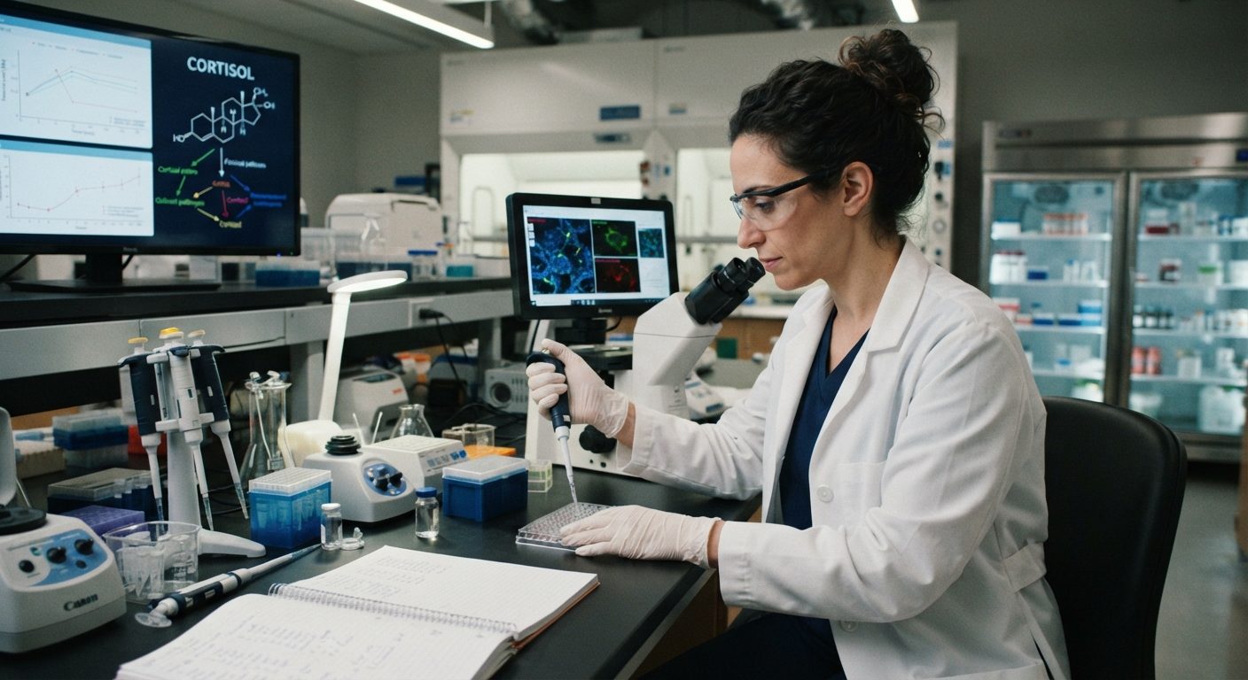 Mujer científica revisando el cortisol